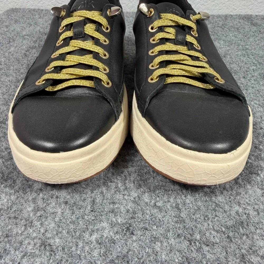Kizik Vegas Hands Free Sneakers Womens 8 Mens 6.5 Black Gold Leather EUC